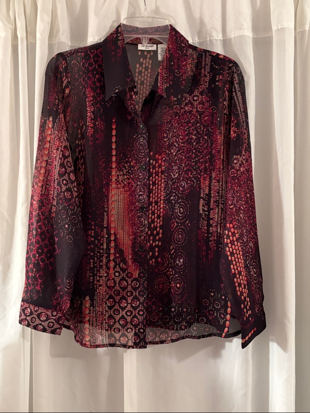 Liz Baker Red and Black Sheer Button-Down Blouse